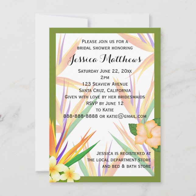 Invitación Ave verde del paraíso Boda de la ducha de novia (Anverso)