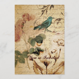 Invitación ave victoriana París Rosa botánico francés