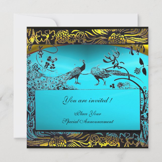 Invitación AVEJAS DE BODAS ,negro y blanco ,azul amarillo (Anverso)