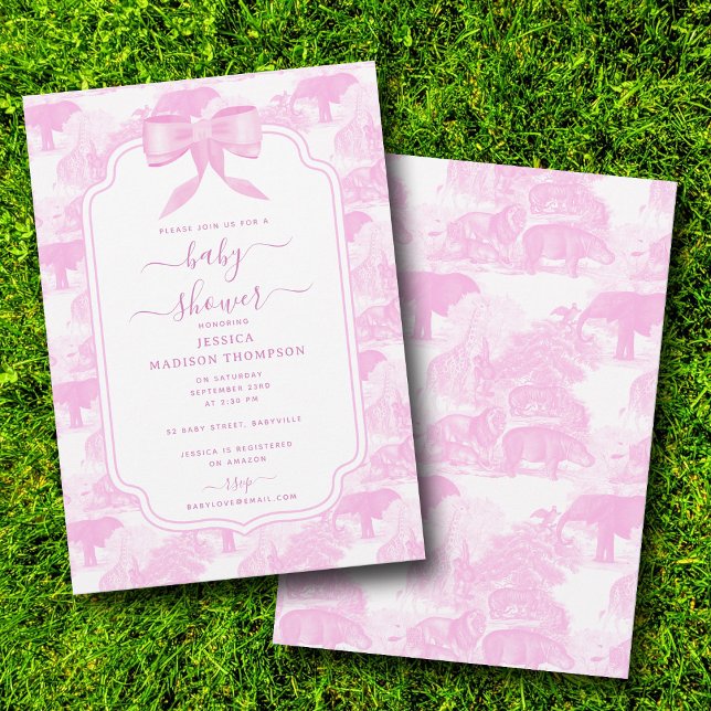 Invitación Avellano rosa Safari Animales Chinoiserie Baby Sho (Pink Toile Safari Animals Chinoiserie Baby Shower Invitation)