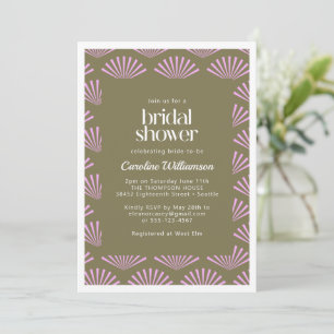 Invitación Aventadores Art Déco en Verde Oliva y Lila para De