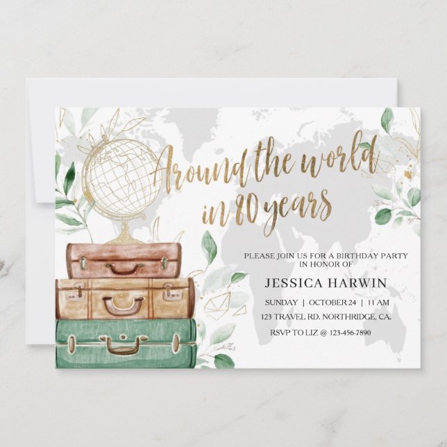 Invitación Aventura a BIRTHDAY, 80TH, Tema de viajes (Anverso)