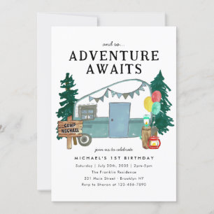 Invitación Aventura a Camper Trees Camping Cumpleaños