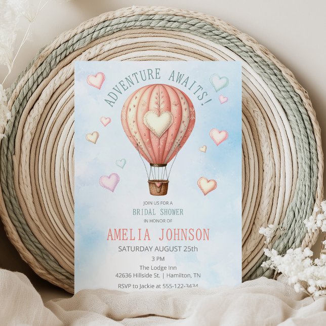 Invitación Aventura a la ducha con globos aerostáticos (Adventure Awaits Hot Air Balloon Bridal Shower Invitation)