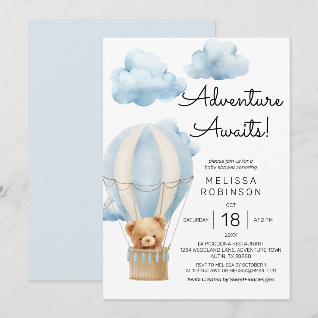 Invitación Aventura a la ducha de bebé (Anverso / Reverso)