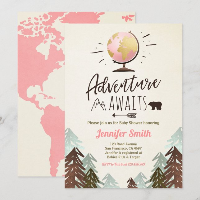 Invitación Aventura a la espera de una ducha bebé que invita  (Anverso / Reverso)