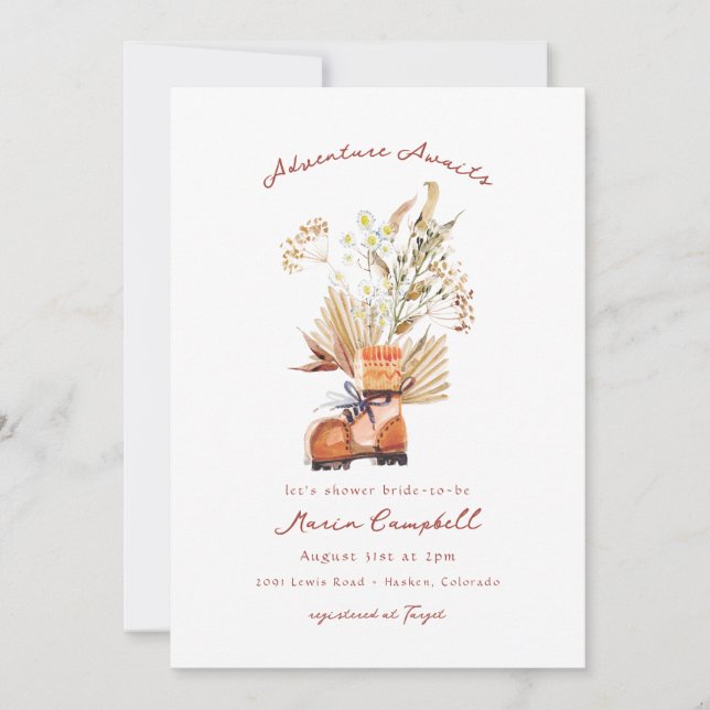Invitación Aventura a la espera de una ducha de novias con fl (Anverso)
