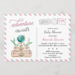 Invitación Aventura a la espera de viaje Bebé Chica Ducha Gri
