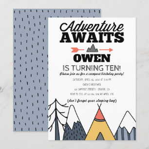 Invitación Aventura a la fiesta de cumpleaños de Camp out mod