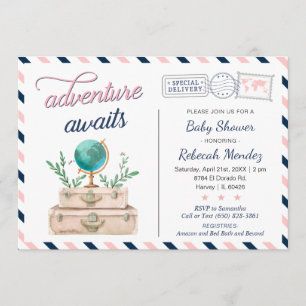 Invitación Aventura a la marina viajera Baby Shower rosa