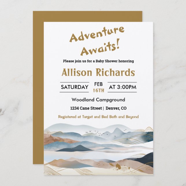 Invitación Aventura a la naturaleza de la montaña bebé ducha  (Anverso / Reverso)