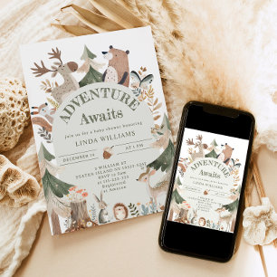 Invitación Aventura a los animales de Woodland Arch Baby Duch