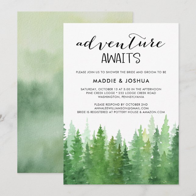 Invitación Aventura acuática a la ducha de las parejas forest (Anverso / Reverso)