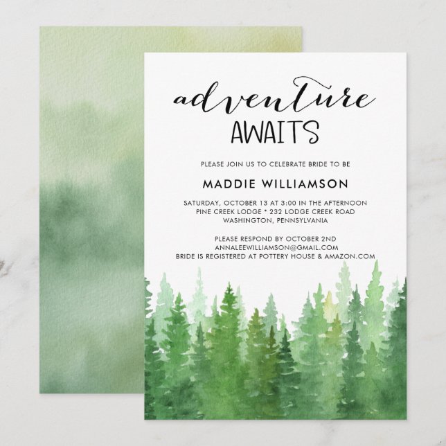 Invitación Aventura acuática a la ducha de novia del bosque (Anverso / Reverso)