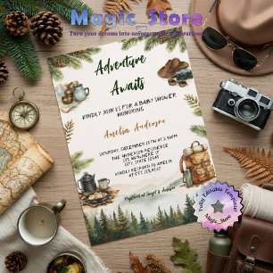 Invitación Aventura Aguarda: Baby Shower de Camping en la Mon