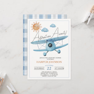 Invitación Aventura Aguarda Ducha de Bebé para Niño en Avión