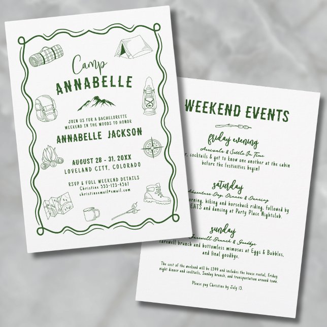 Invitación Aventura al aire libre Campamento Bachelorette (Outdoor Adventure Camp Bachelorette Party Invitation)