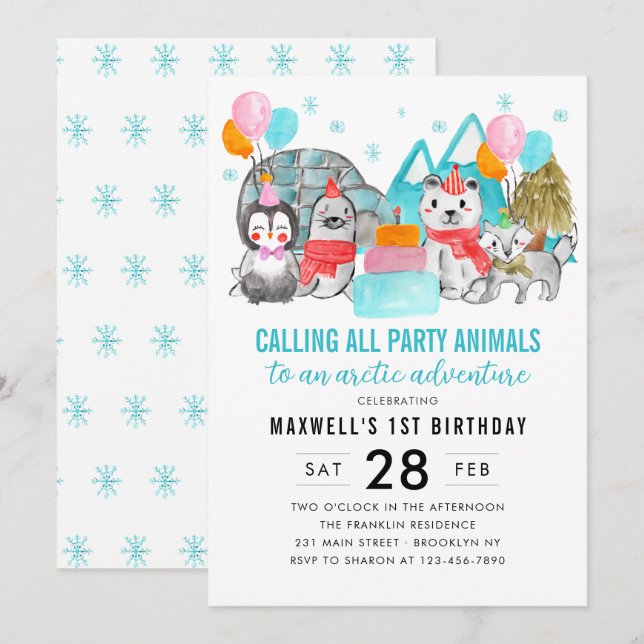 Invitación Aventura ártica llama a animales Fiestas Cumpleaño (Anverso / Reverso)