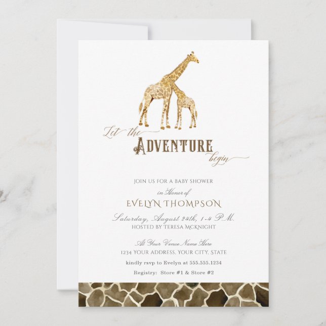 Invitación Aventura azarí moderna y sutil Baby Shower Giraffe (Anverso)