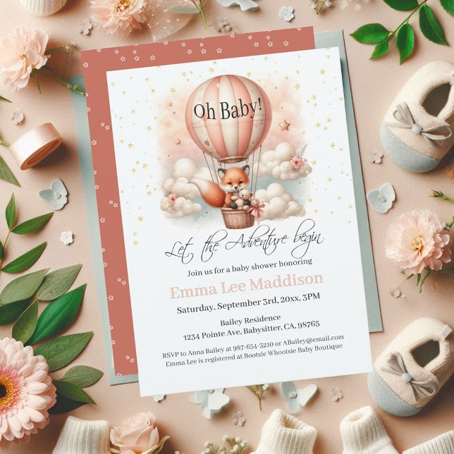 Invitación Aventura Baby Shower Fox en globo de aire caliente (Subido por el creador)