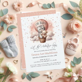 Invitación Aventura Baby Shower Oh Baby Kitten Balloon