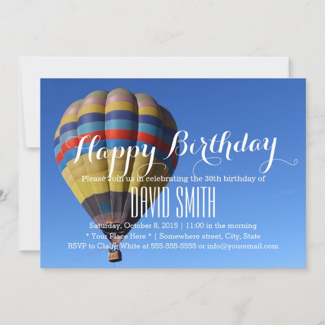 Invitación Aventura Blue Sky Hot Air Balloon Cumpleaños (Anverso)