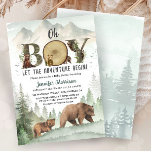 Invitación Aventura Comienza Oso Niño Baby Shower Bosque