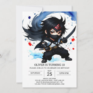 Invitación Aventura Cute Ninja para niños cumpleaños