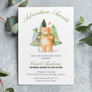 Invitación Aventura de Acuarela Espera Fiesta de Bebé de Oso
