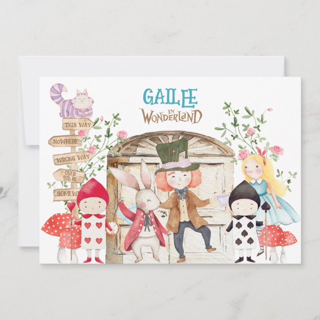 Invitación Aventura de Alice en el cumpleaños de Woderland (Anverso)