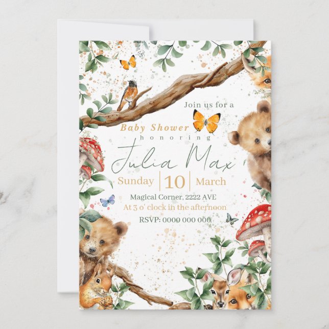 Invitación Aventura de animales del bosque 2 opciones trasera (Anverso)