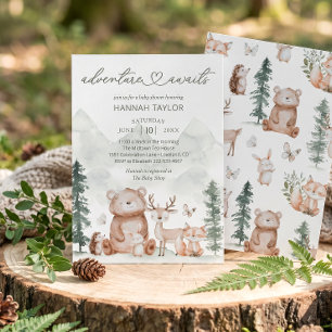 Invitación Aventura de Animales del Bosque Espera por el Baby