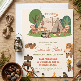Invitación Aventura de Animales del Bosque Rústico para Baby 