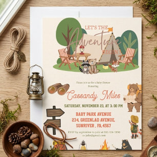 Invitación Aventura de Animales del Bosque Rústico para Baby