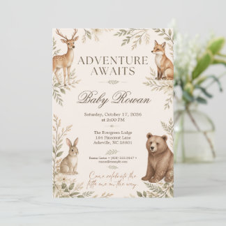 Invitación Aventura de Baby Shower de Animales del Bosque