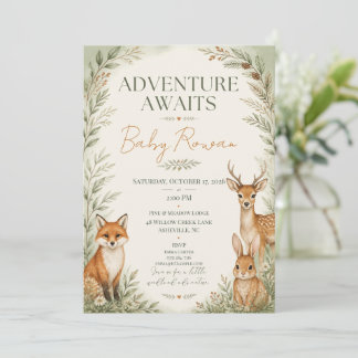 Invitación Aventura de Baby Shower de Animales del Bosque