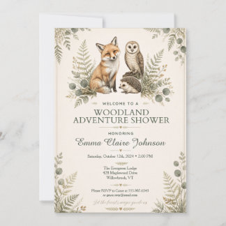 Invitación Aventura de Baby Shower de Animales del Bosque
