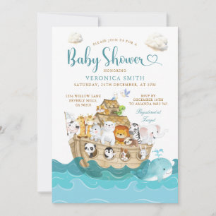 Invitación Aventura de baby shower de Noah's Ark cute acuarel