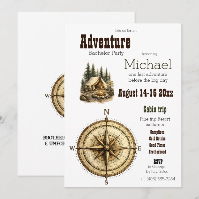 Invitación Aventura de cabaña viaje despedida de soltero rúst (Anverso / Reverso)