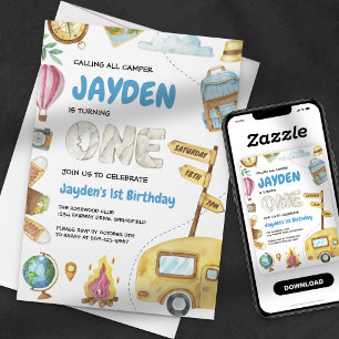 Invitación Aventura de Camping Bosque Cumpleaños Primero de N