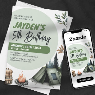 Invitación Aventura de Camping de Cumpleaños en el Bosque