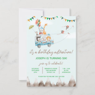 Invitación Aventura de cumpleaños, animales voladores, cumple