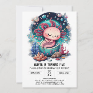 Invitación Aventura de cumpleaños de Axolotl subacuática