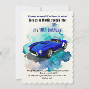 Invitación Aventura de Cumpleaños en Clásico Automóvil Deport