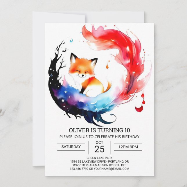 Invitación Aventura de cumpleaños Fox simple (Anverso)