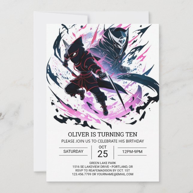 Invitación Aventura de cumpleaños Ninja para niños (Anverso)
