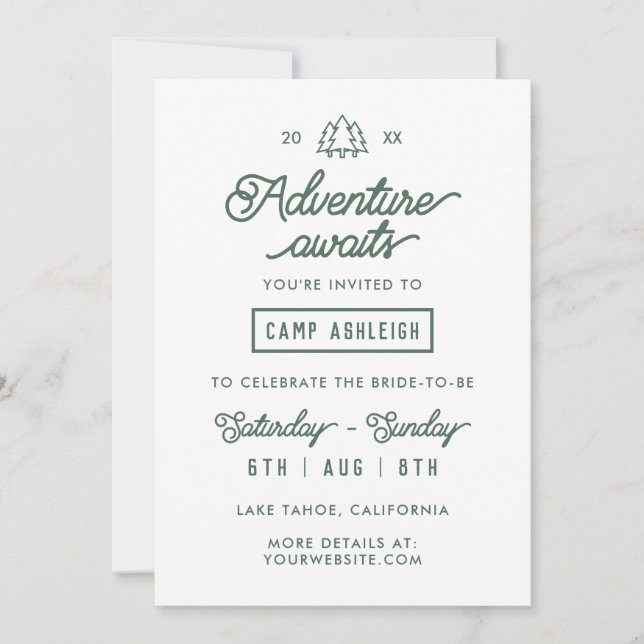 Invitación Aventura de Despedida de Soltera en el Campamento (Anverso)