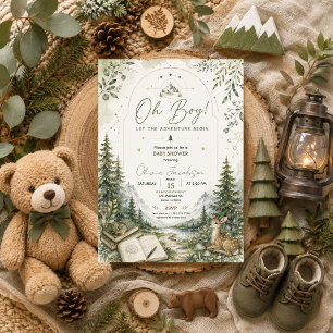 Invitación Aventura de ducha de bebé Oh Boy Bosque Montaña