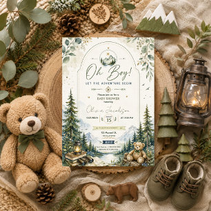 Invitación Aventura de ducha de bebé Oh Boy Bosque Montaña