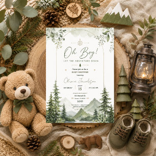 Invitación Aventura de ducha de bebé Oh Boy Bosque Montaña